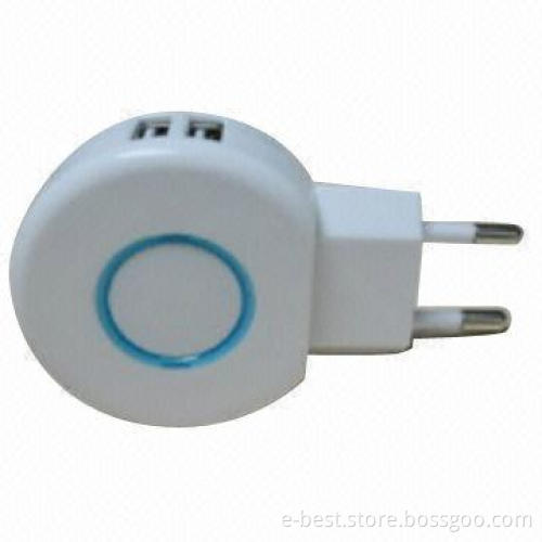 Double USB wall charger, 5V, 3.1A, with EU and US plug